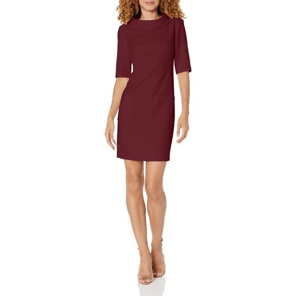 Trina Turk Women's Folded Neck Shift Dress 14 Bryant Park Bordeaux